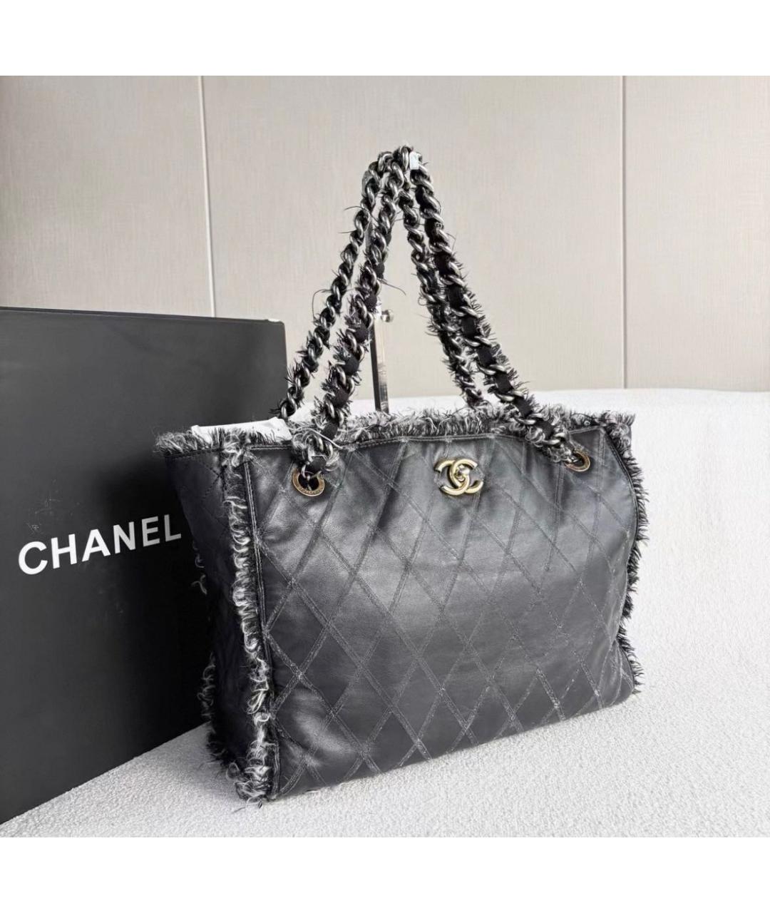 CHANEL Черная кожаная сумка тоут, фото 4