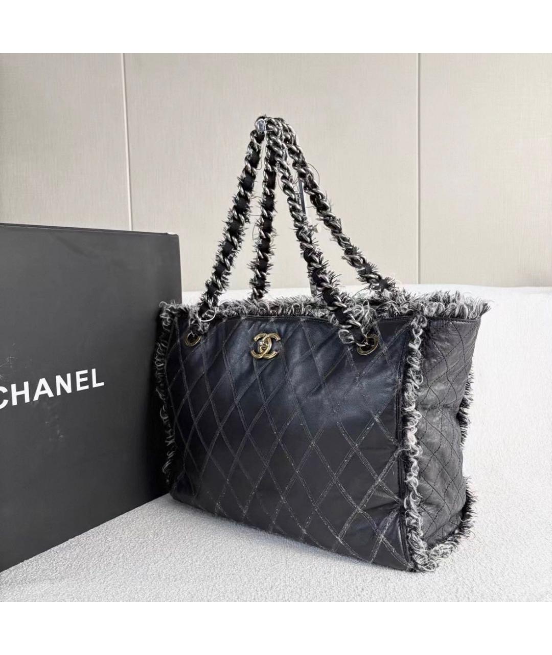 CHANEL Черная кожаная сумка тоут, фото 6