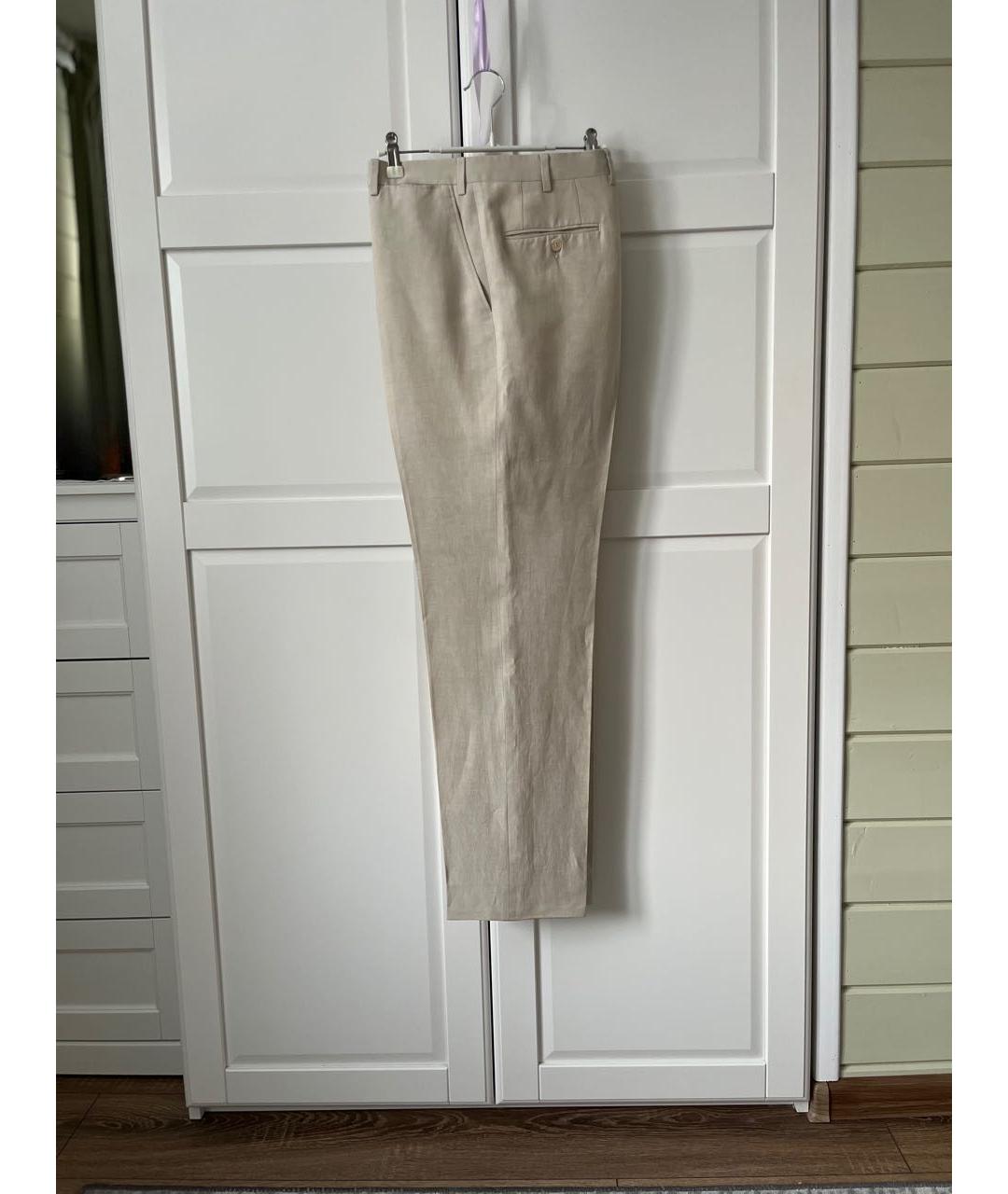 BRIONI Бежевые льняные классические брюки, фото 5
