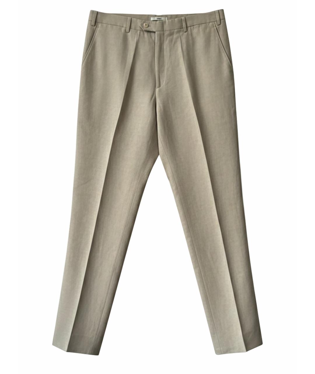 BRIONI Бежевые льняные классические брюки, фото 1