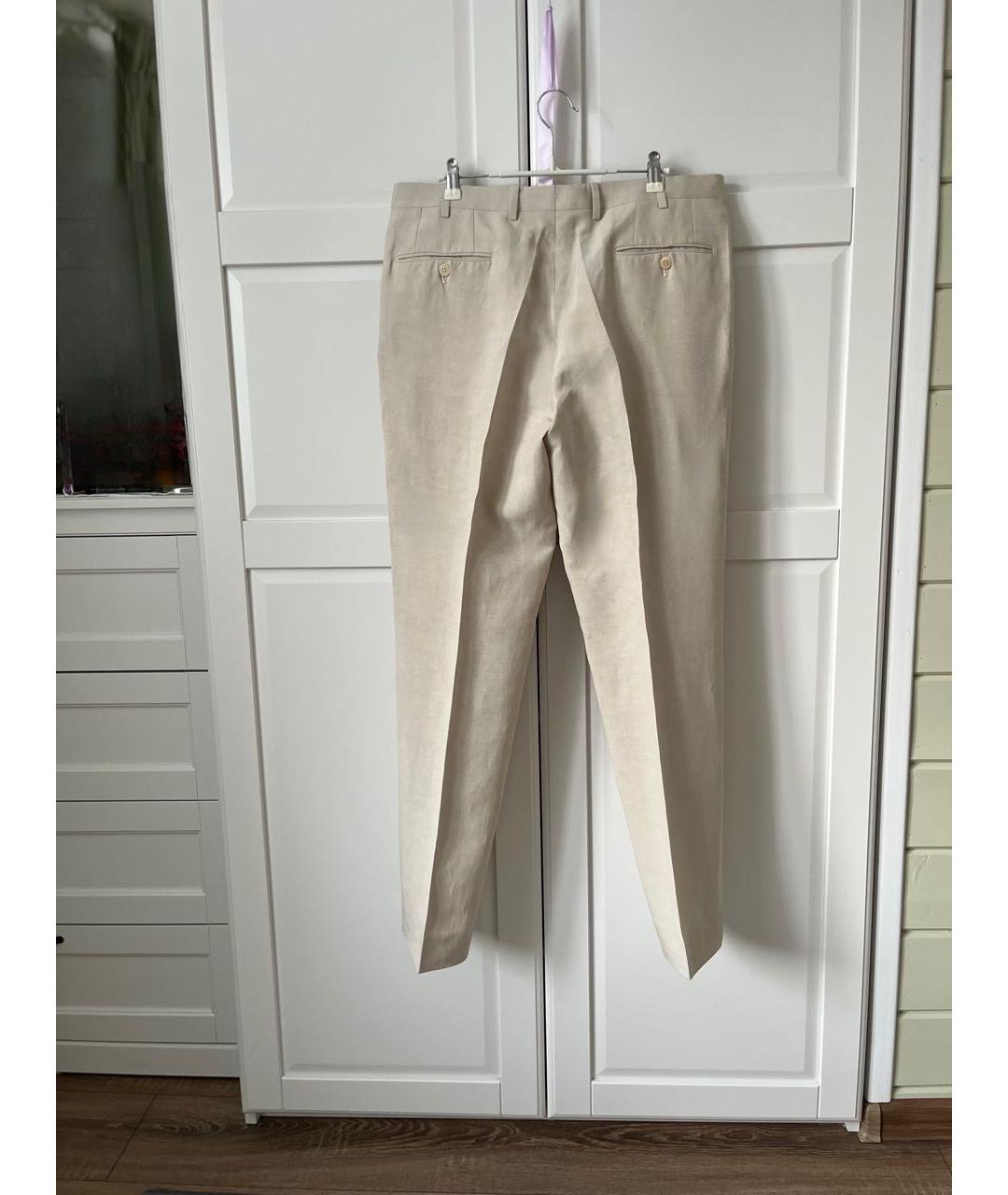 BRIONI Бежевые льняные классические брюки, фото 3