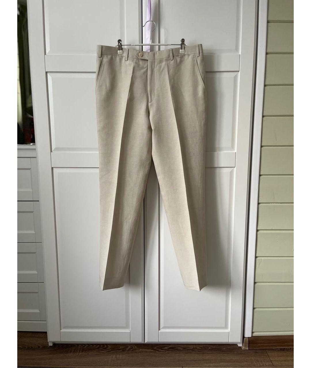 BRIONI Бежевые льняные классические брюки, фото 9