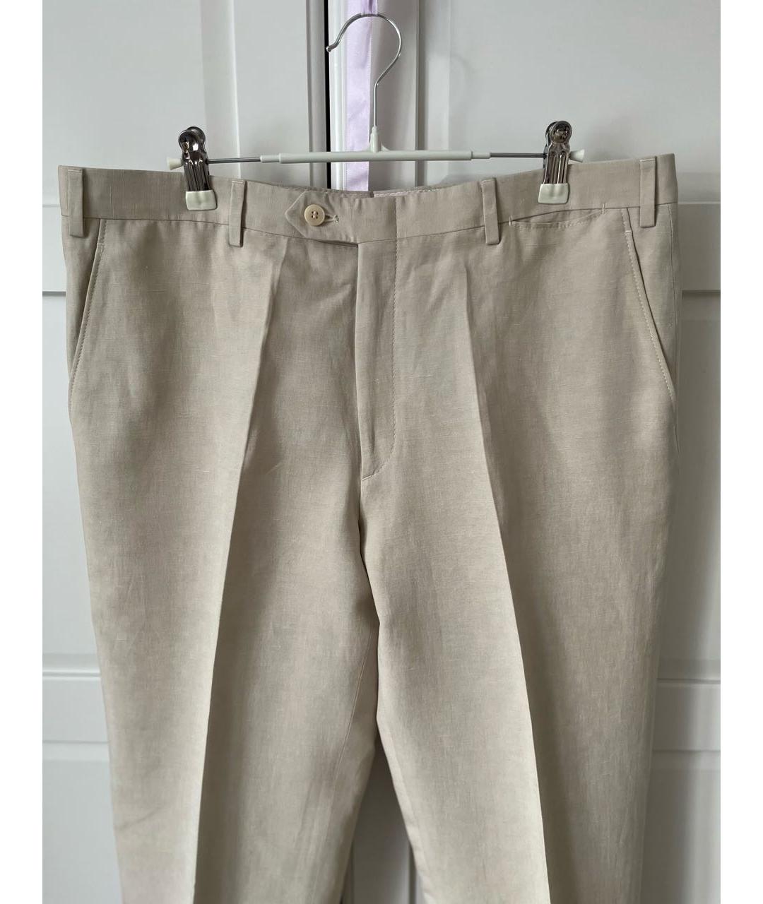 BRIONI Бежевые льняные классические брюки, фото 2