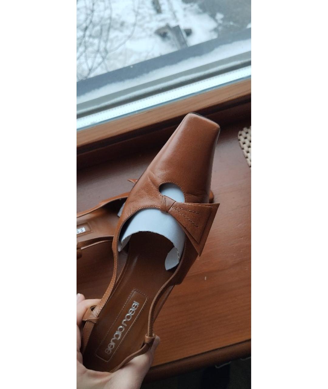 SERGIO ROSSI Бежевые кожаные туфли, фото 6