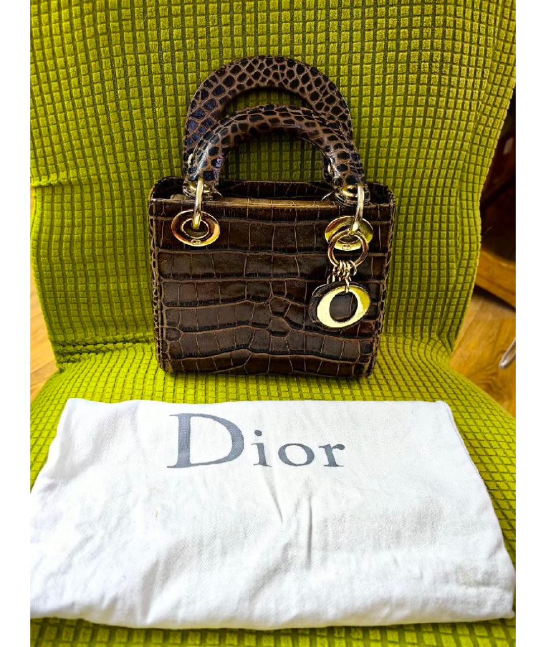 CHRISTIAN DIOR Коричневая сумка через плечо из экзотической кожи, фото 9