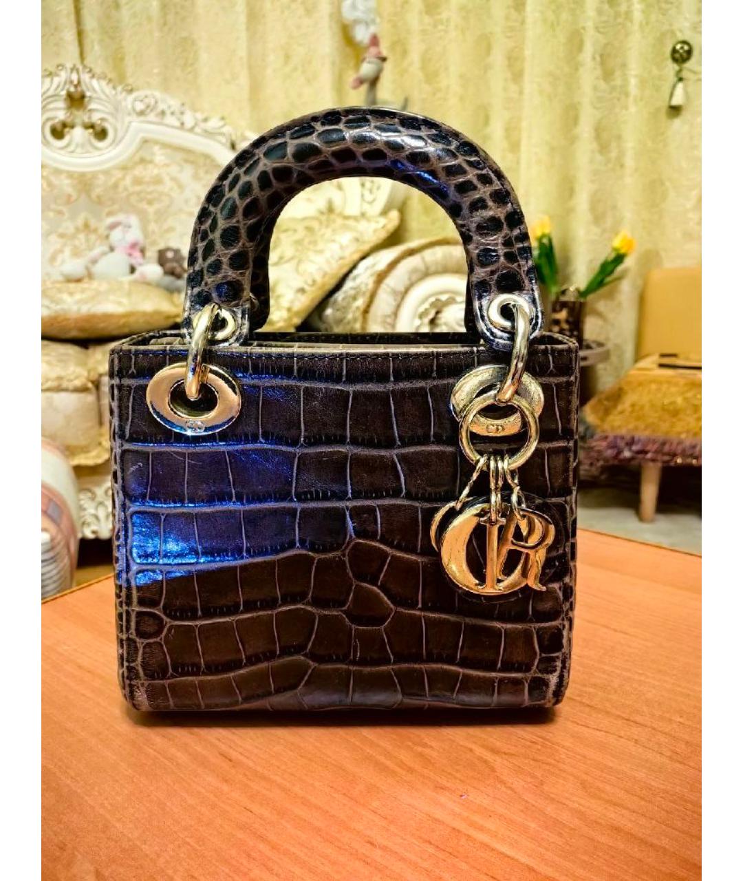 CHRISTIAN DIOR Коричневая сумка через плечо из экзотической кожи, фото 10