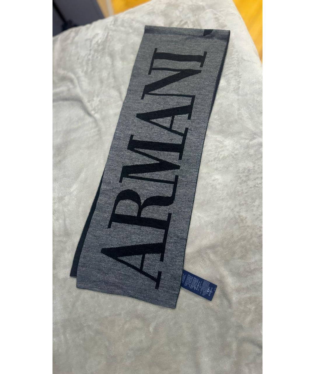 ARMANI JEANS Антрацитовый шерстяной шарф, фото 9