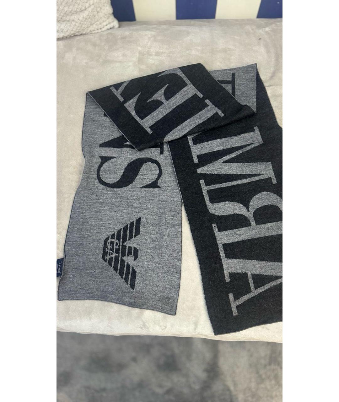 ARMANI JEANS Антрацитовый шерстяной шарф, фото 8