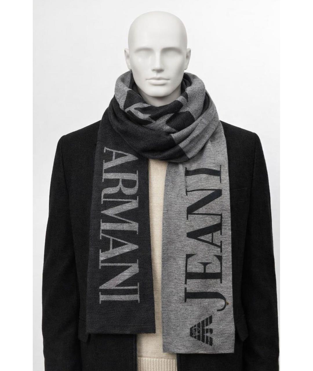 ARMANI JEANS Антрацитовый шерстяной шарф, фото 2