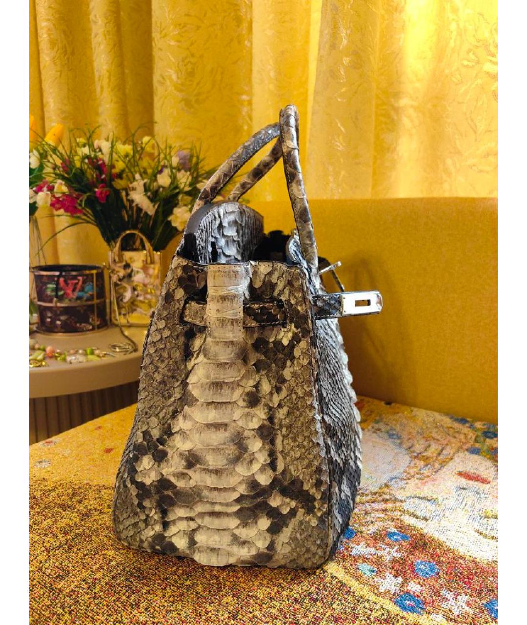 HERMES Антрацитовая сумка с короткими ручками из экзотической кожи, фото 7