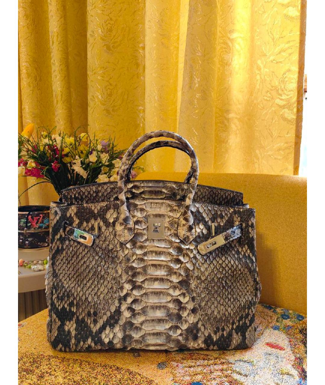 HERMES Антрацитовая сумка с короткими ручками из экзотической кожи, фото 10