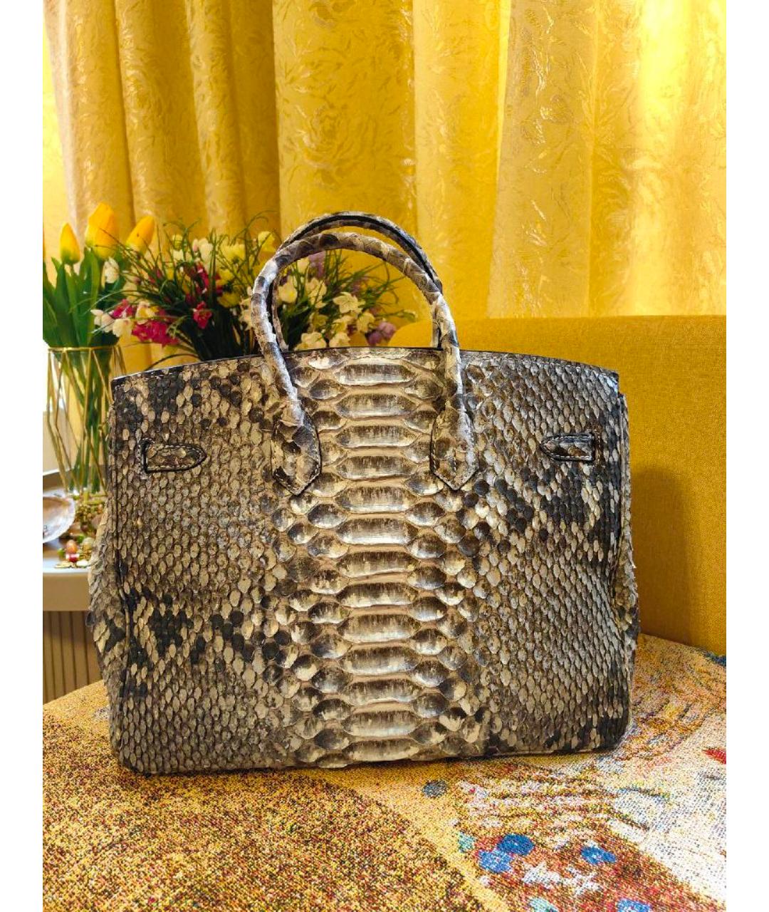 HERMES Антрацитовая сумка с короткими ручками из экзотической кожи, фото 2