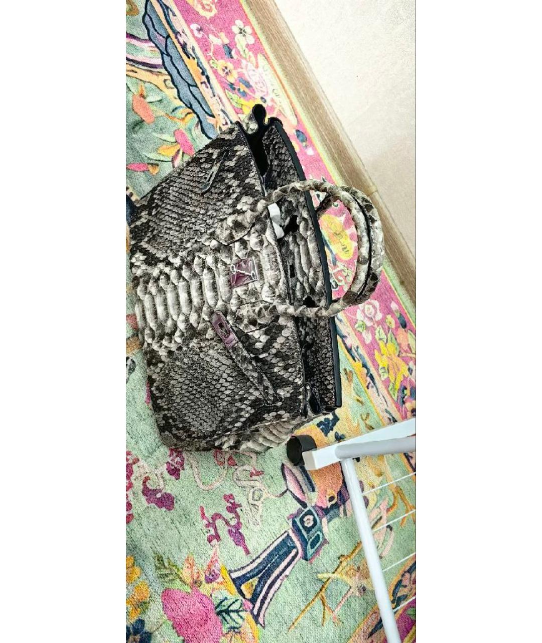 HERMES Антрацитовая сумка с короткими ручками из экзотической кожи, фото 6