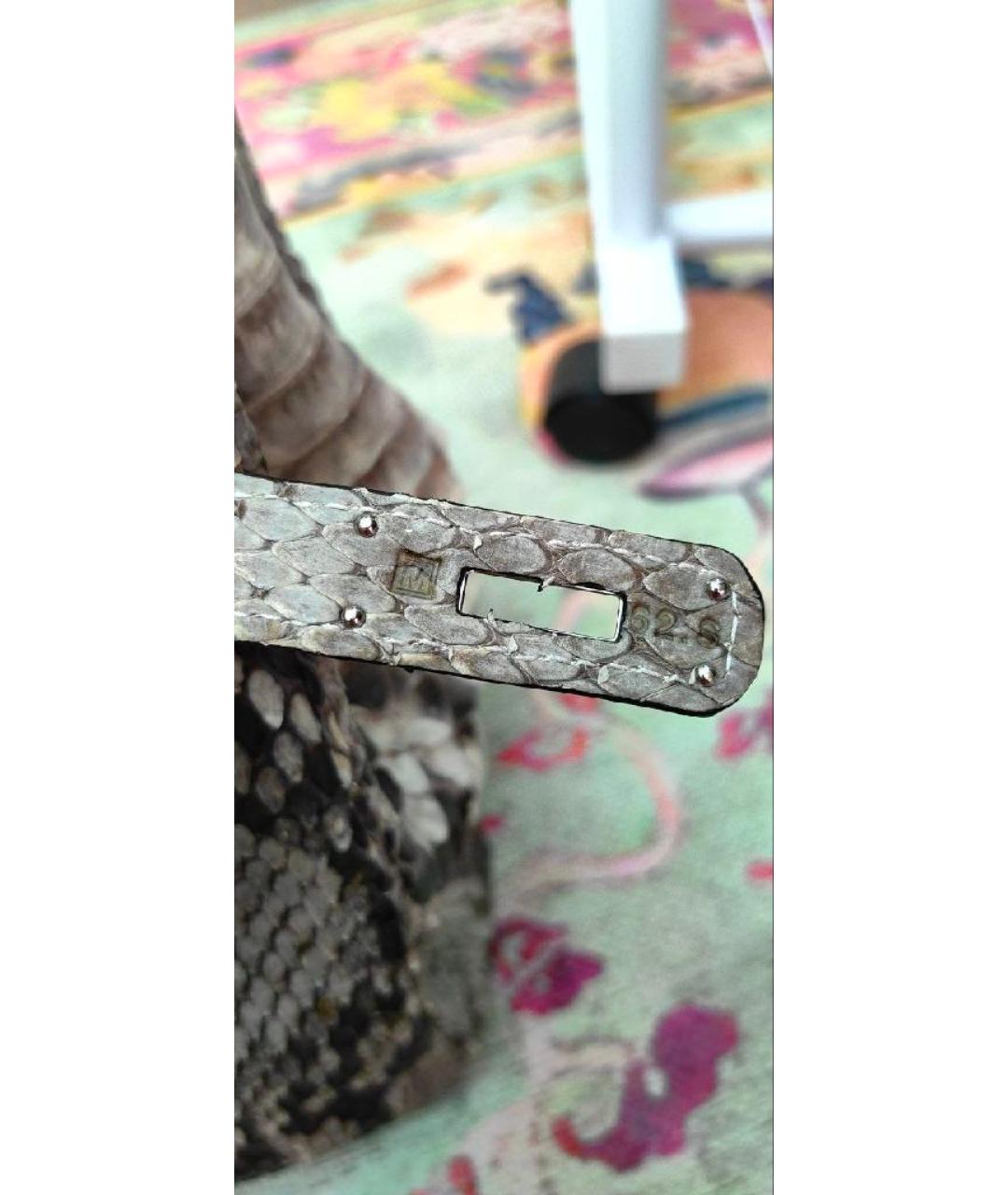 HERMES Антрацитовая сумка с короткими ручками из экзотической кожи, фото 8