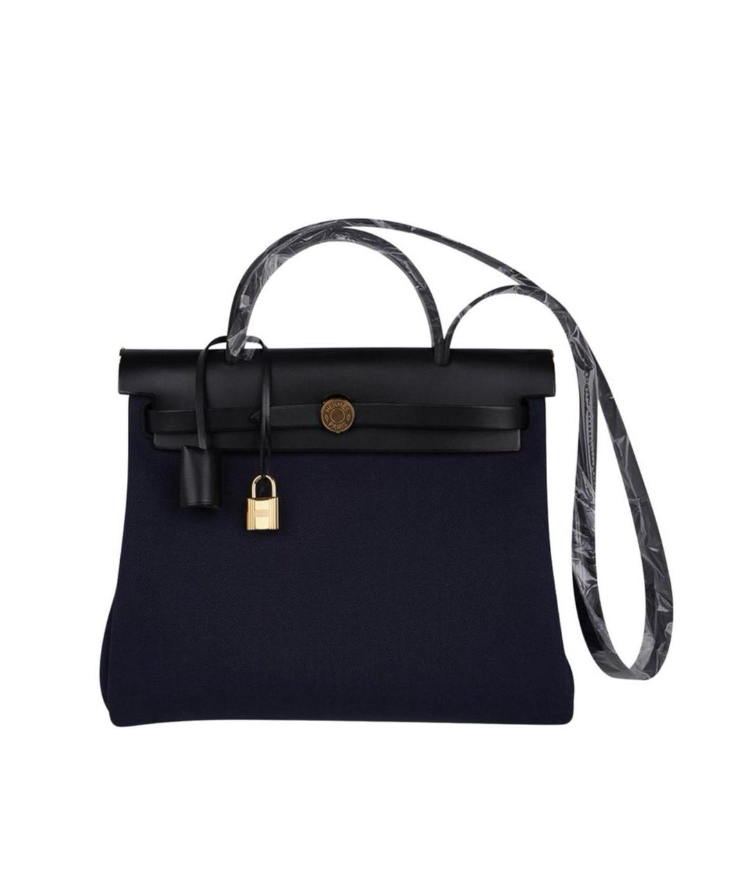 HERMES Темно-синяя кожаная сумка с короткими ручками, фото 4
