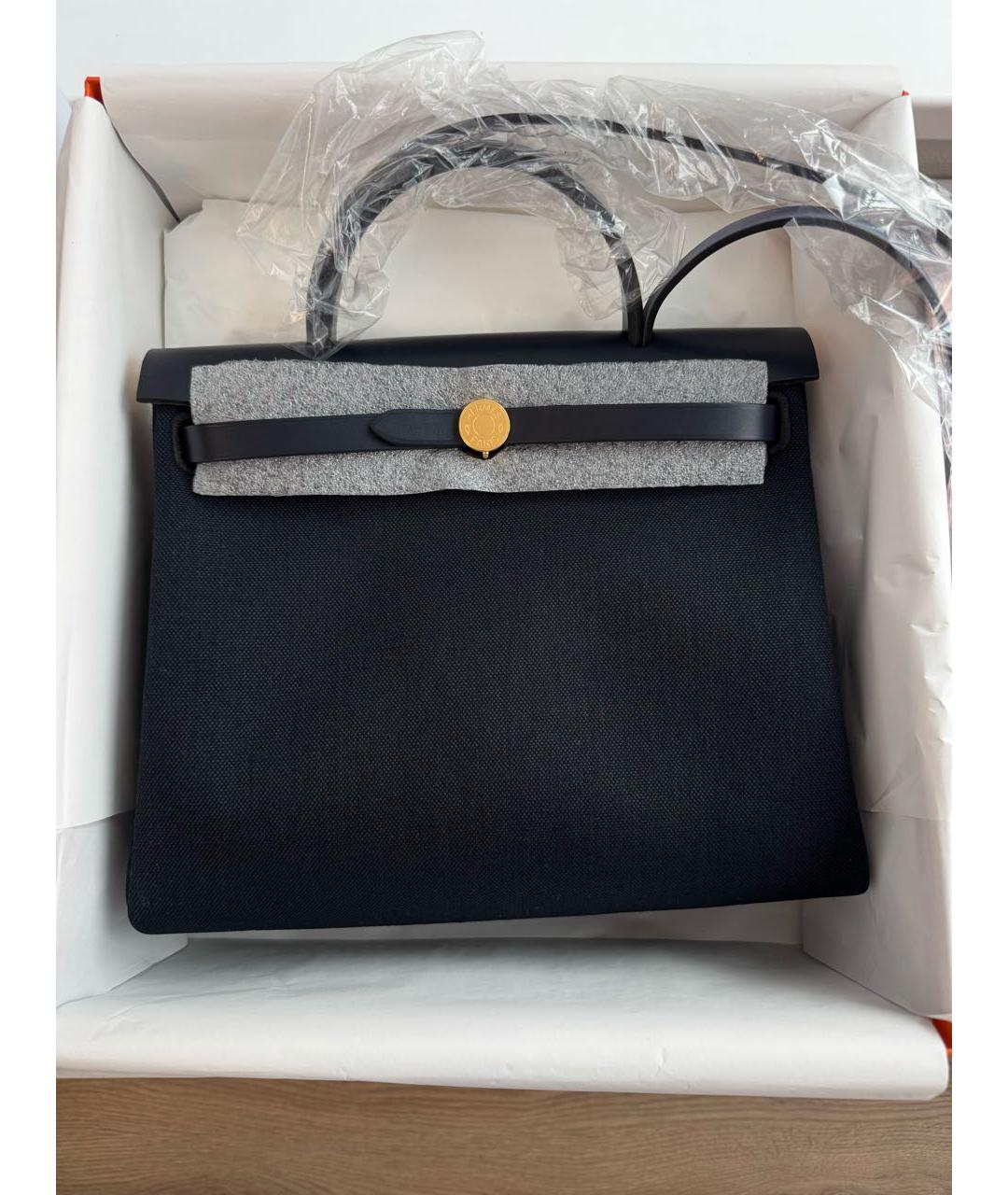 HERMES Темно-синяя кожаная сумка с короткими ручками, фото 2