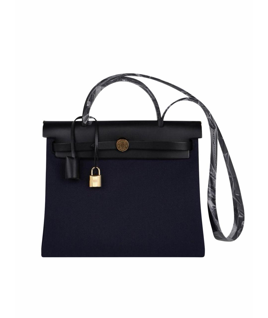 HERMES Темно-синяя кожаная сумка с короткими ручками, фото 1