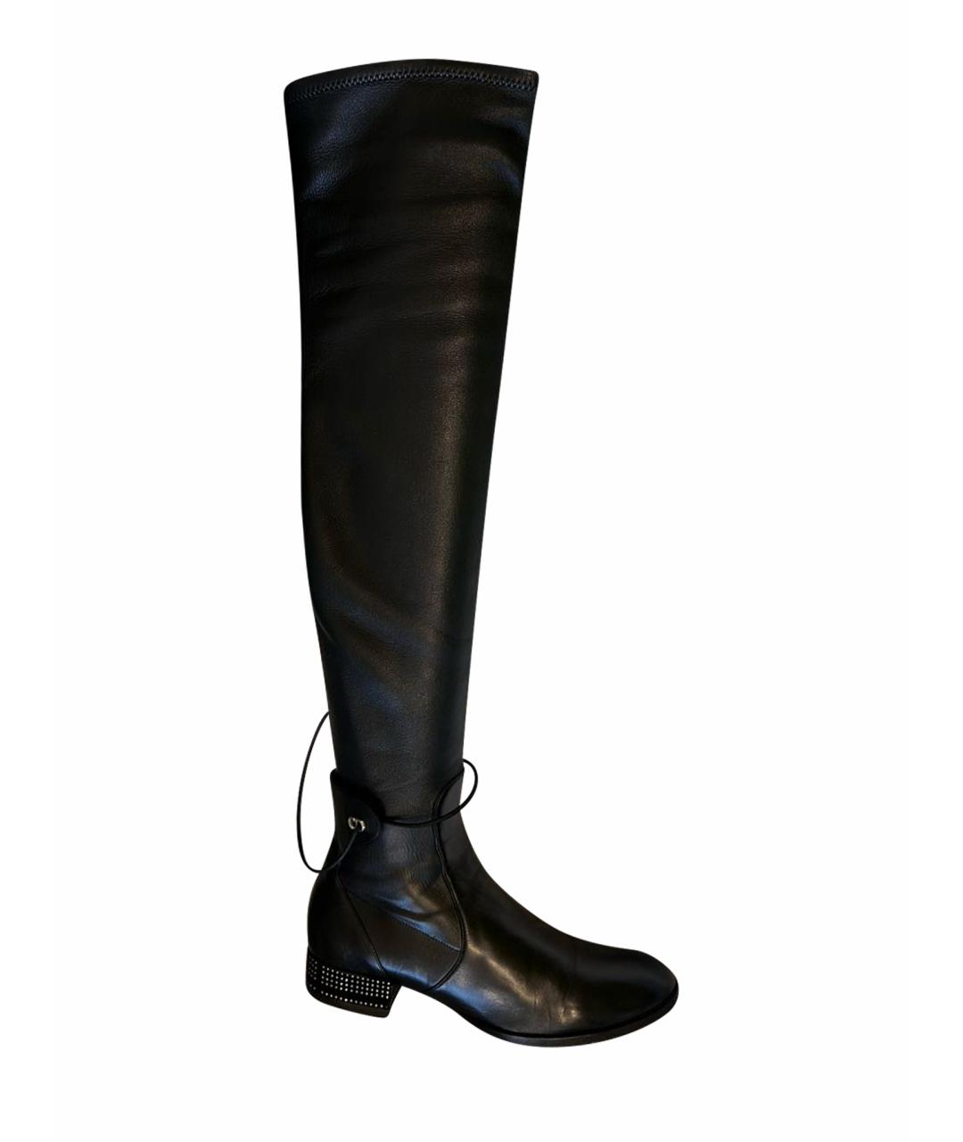 CHRISTIAN DIOR Черные кожаные ботфорты, фото 1