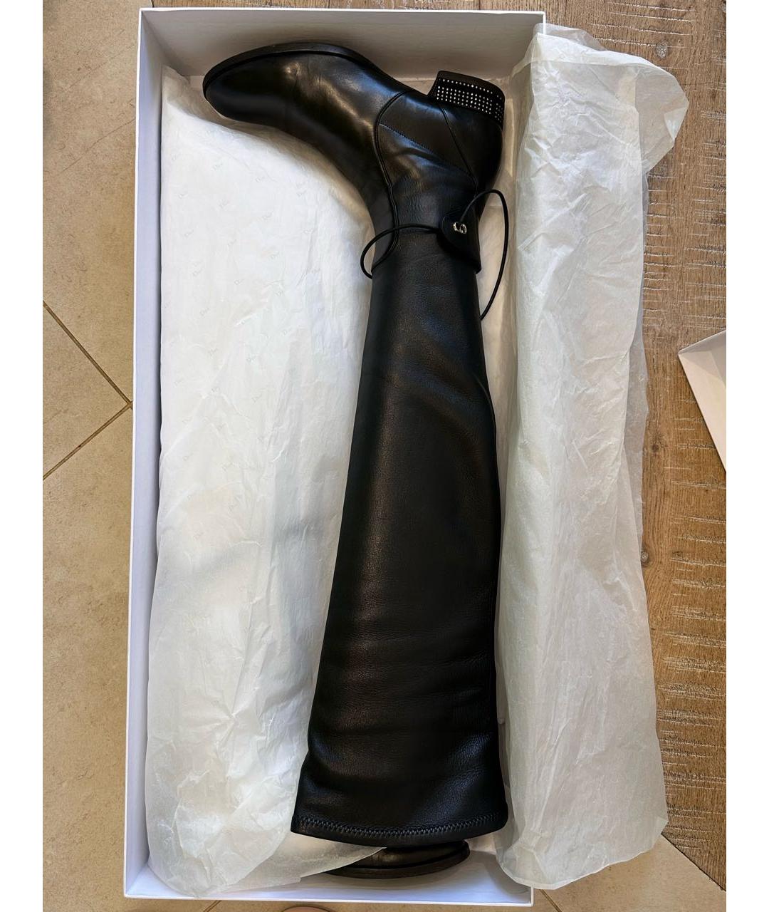 CHRISTIAN DIOR Черные кожаные ботфорты, фото 3