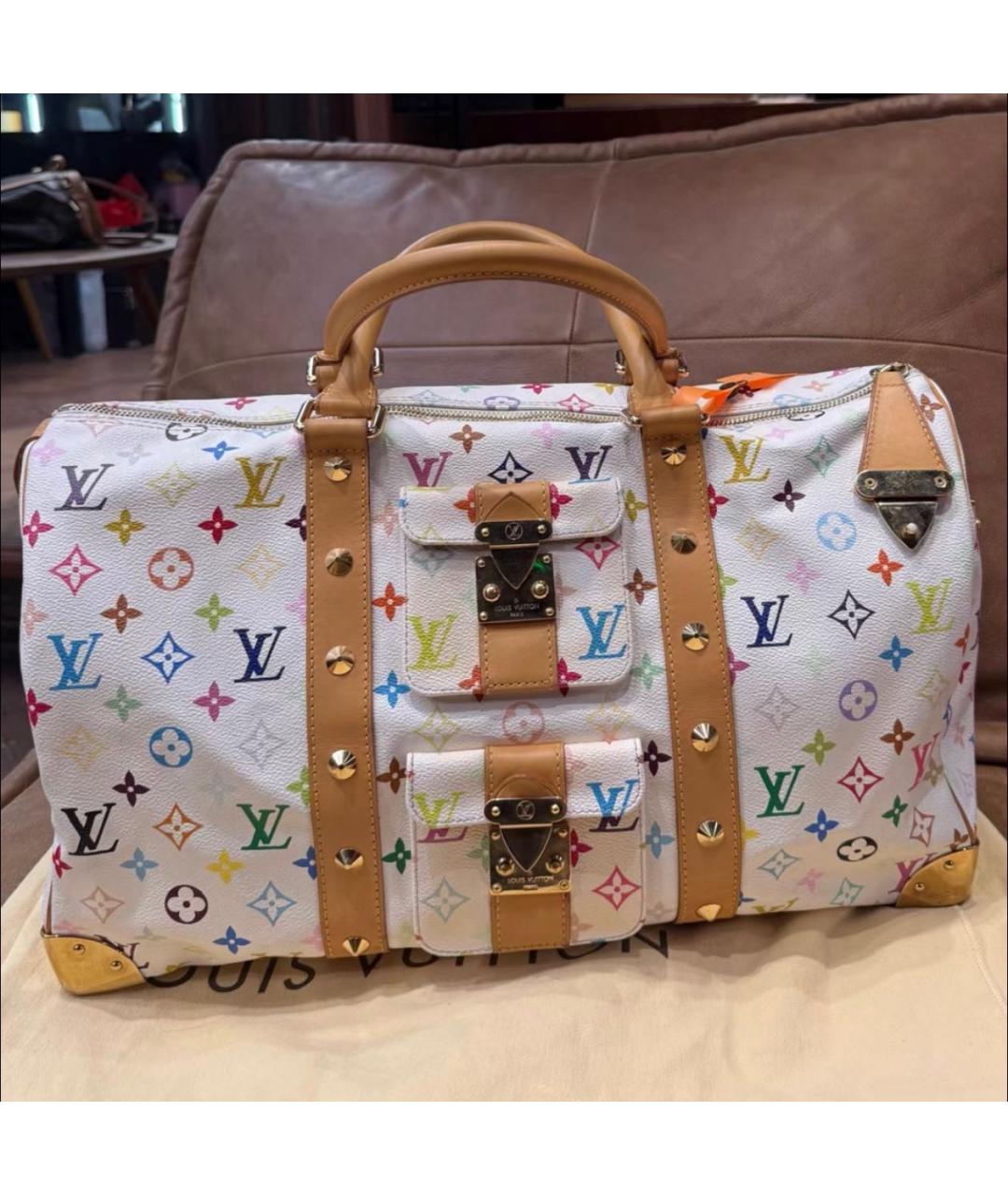 LOUIS VUITTON Белая кожаная дорожная/спортивная сумка, фото 5