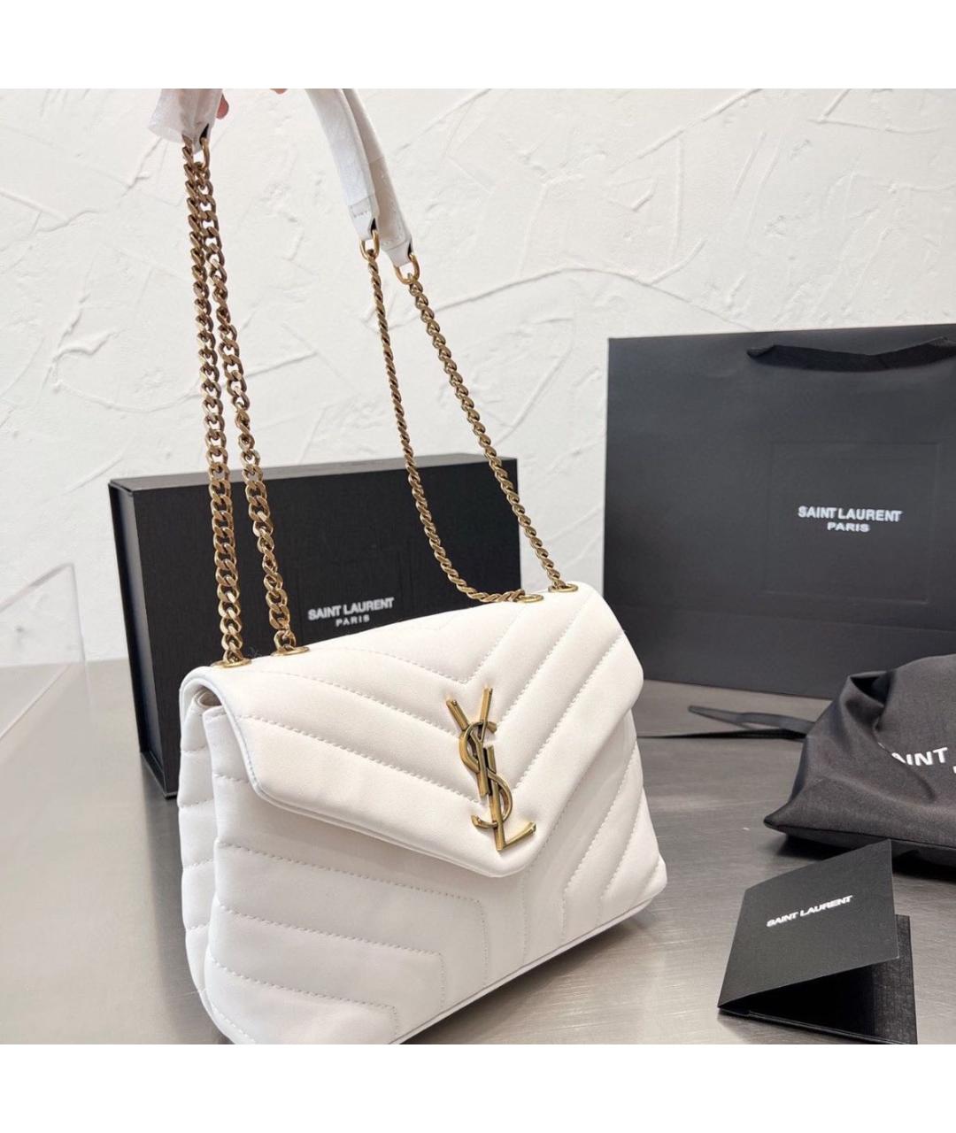 SAINT LAURENT Белая кожаная сумка через плечо, фото 2