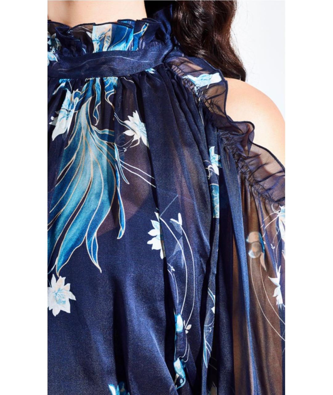 ALBERTA FERRETTI Темно-синее шелковое вечернее платье, фото 3