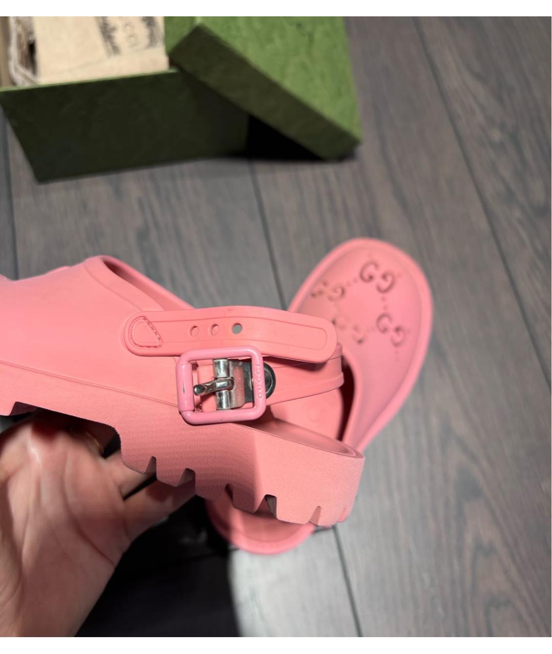 GUCCI Розовые резиновые сандалии и шлепанцы, фото 6