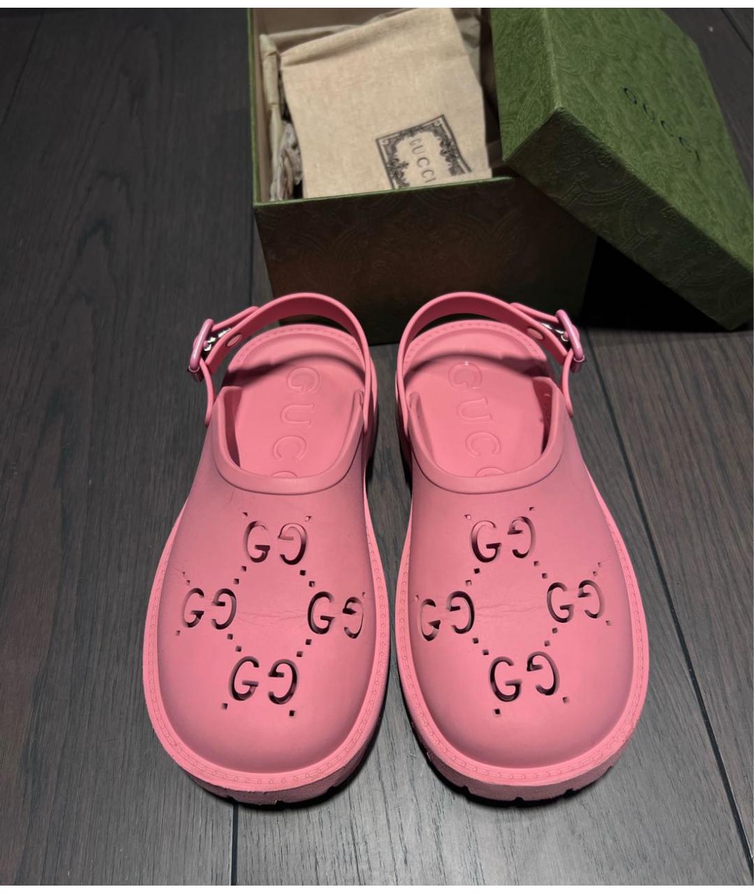 GUCCI Розовые резиновые сандалии и шлепанцы, фото 2