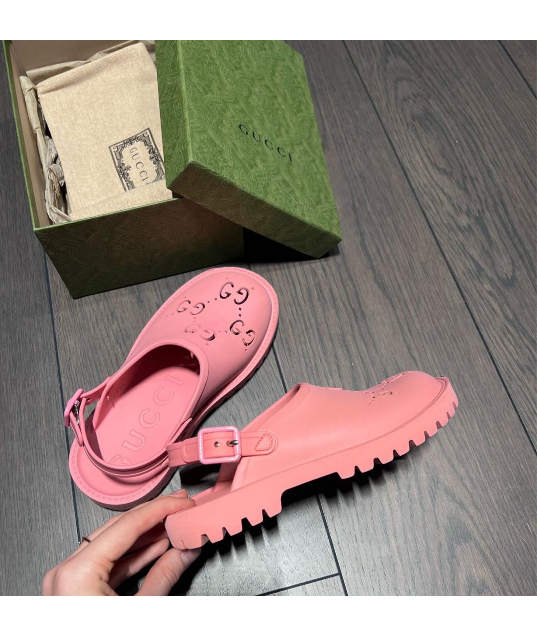 GUCCI Розовые резиновые сандалии и шлепанцы, фото 8