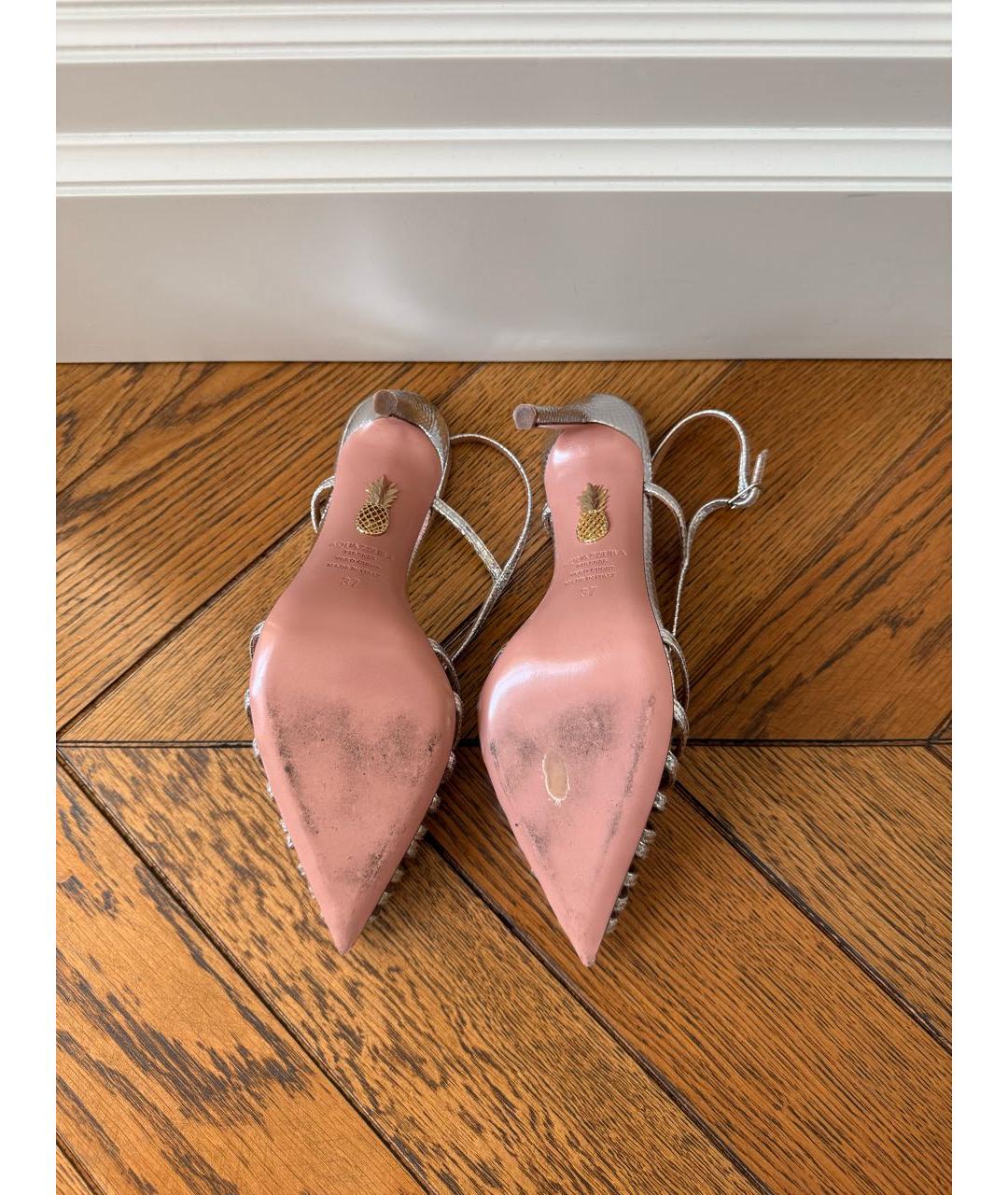 AQUAZZURA Серебряные кожаные туфли, фото 5