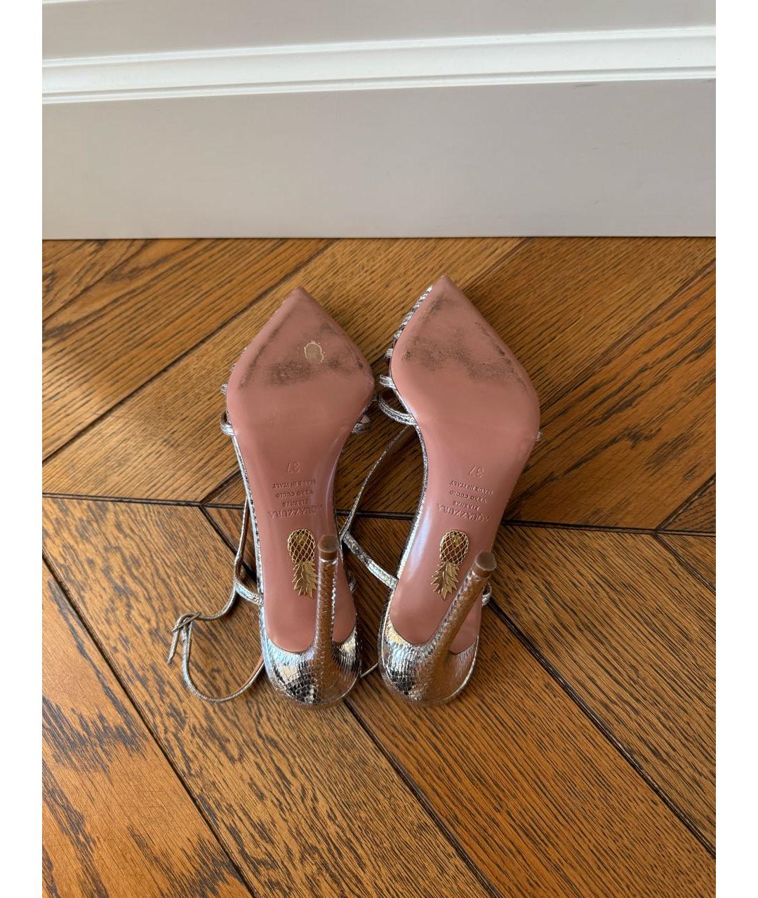 AQUAZZURA Серебряные кожаные туфли, фото 4
