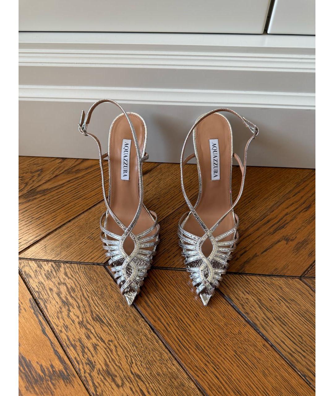 AQUAZZURA Серебряные кожаные туфли, фото 2