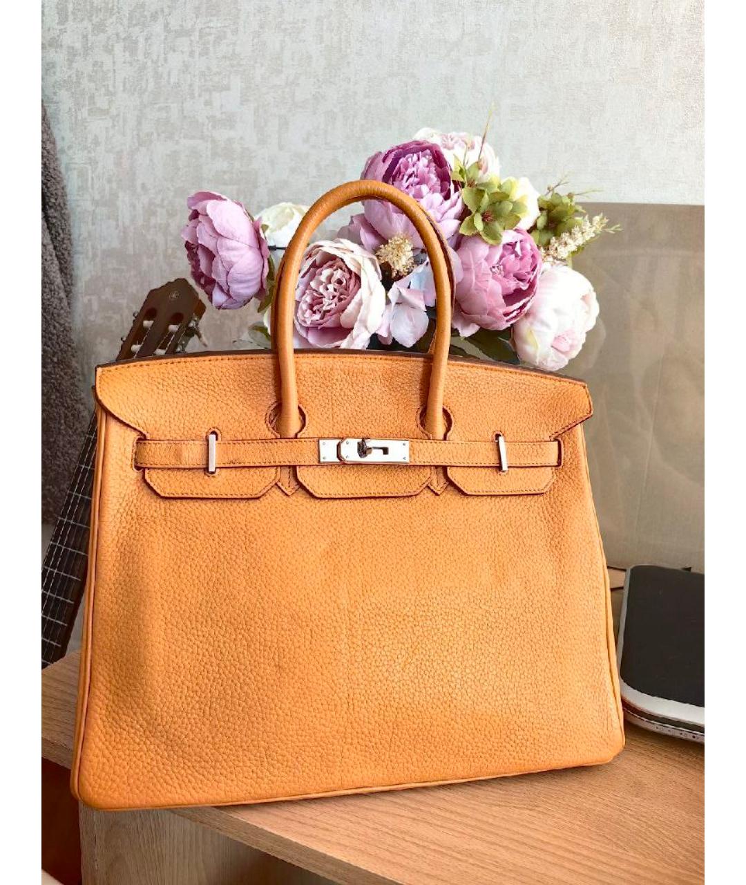 HERMES Оранжевая кожаная сумка с короткими ручками, фото 9