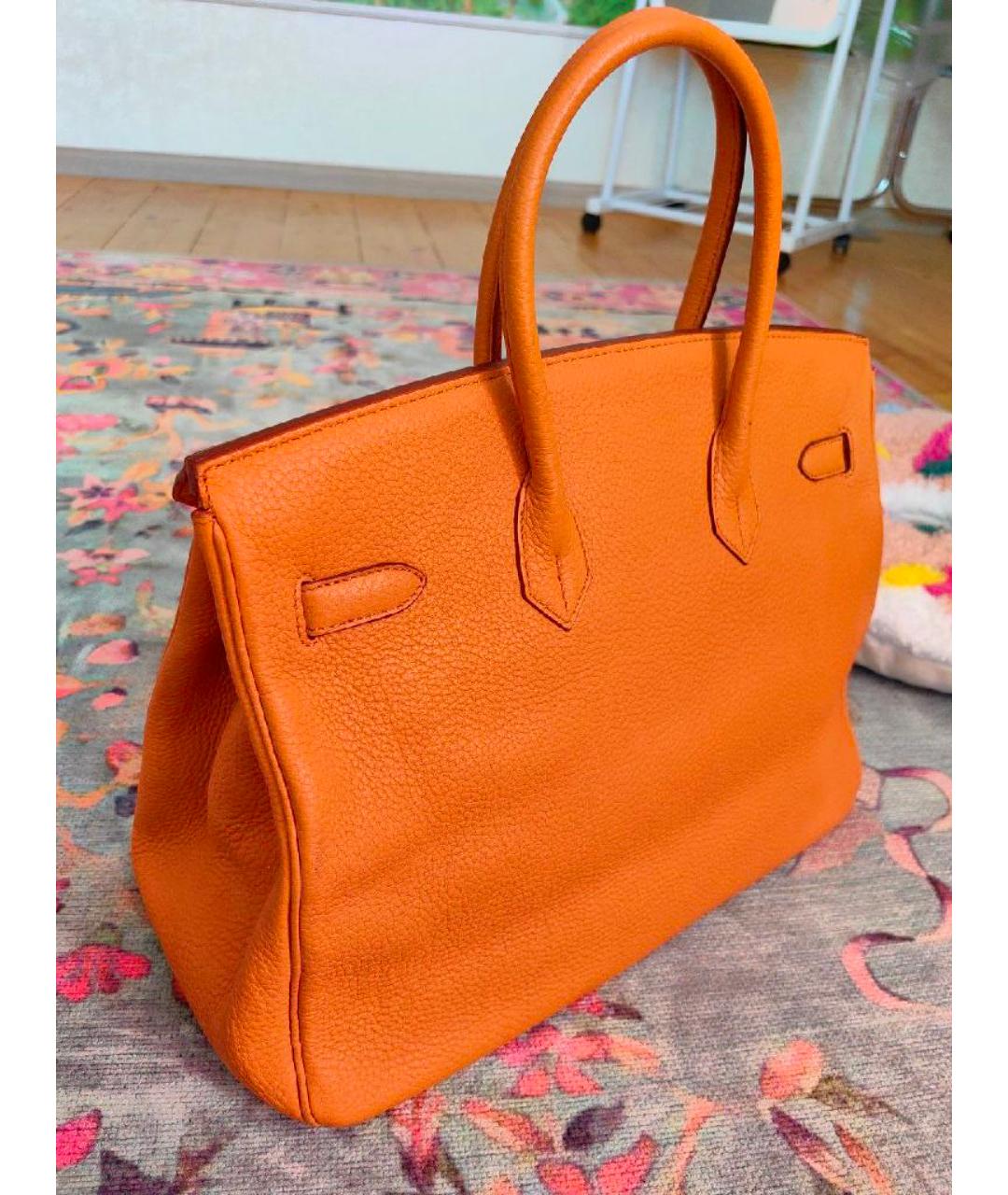 HERMES Оранжевая кожаная сумка с короткими ручками, фото 3