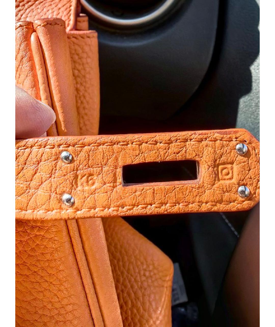 HERMES Оранжевая кожаная сумка с короткими ручками, фото 6
