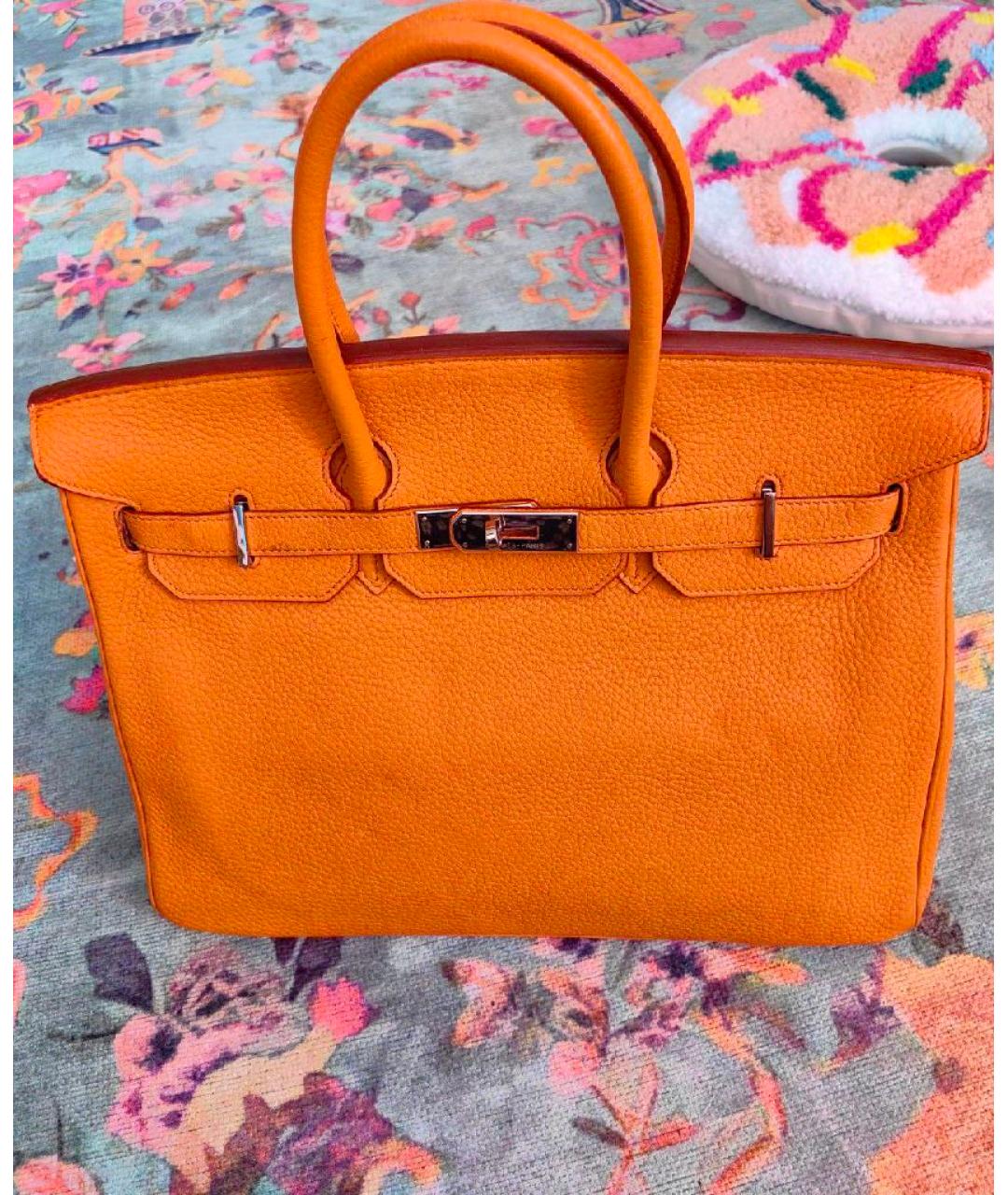HERMES Оранжевая кожаная сумка с короткими ручками, фото 10