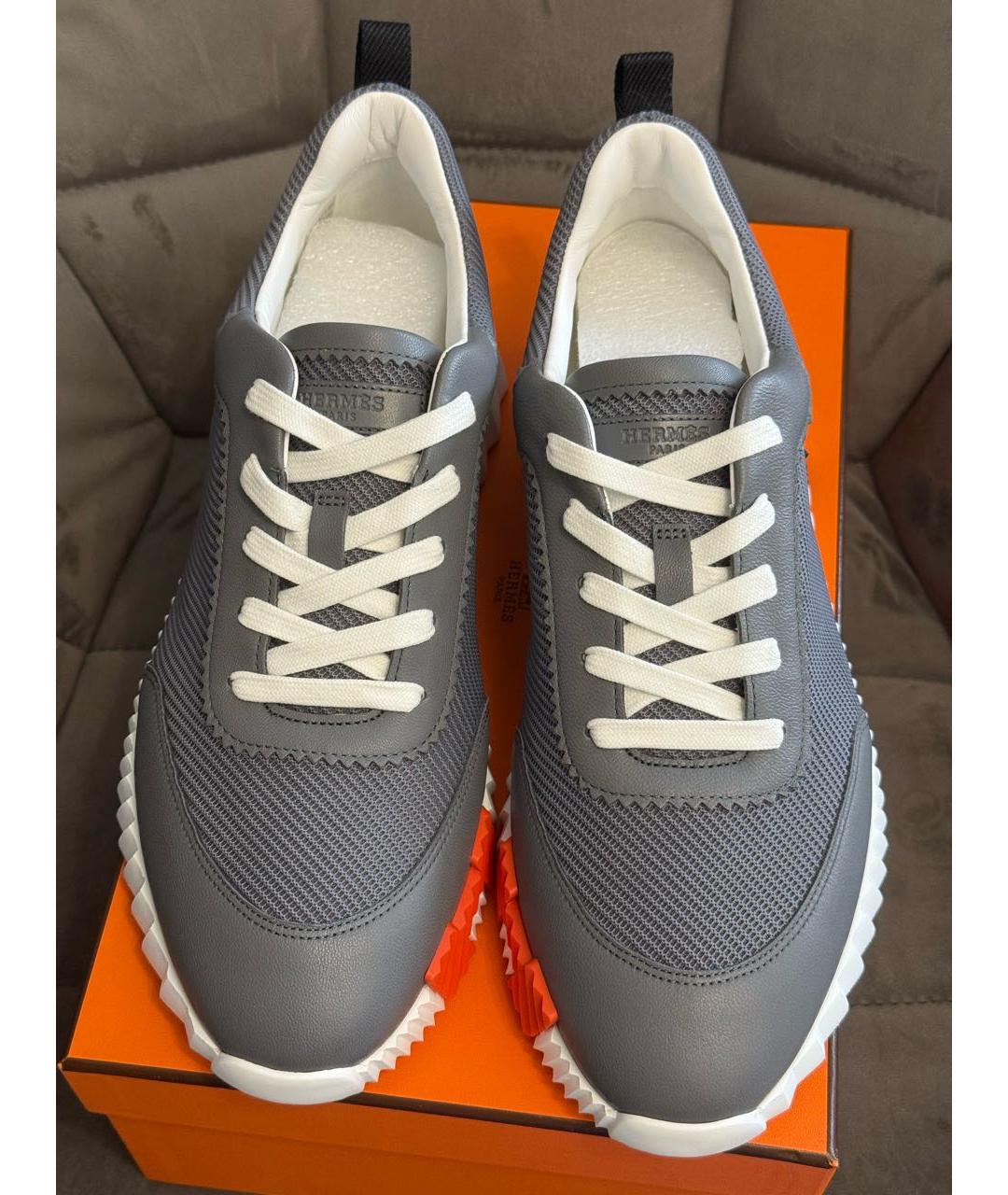 HERMES Антрацитовые кожаные низкие кроссовки / кеды, фото 6
