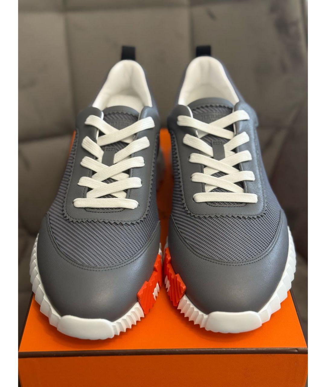 HERMES Антрацитовые кожаные низкие кроссовки / кеды, фото 3