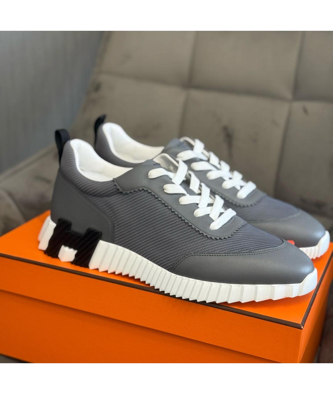 HERMES Антрацитовые кожаные низкие кроссовки / кеды, фото 2