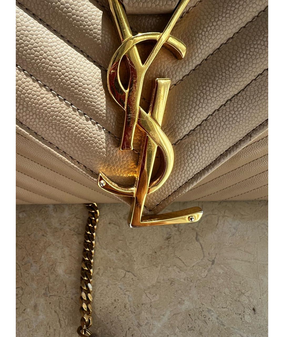 SAINT LAURENT Бежевая кожаная сумка через плечо, фото 4