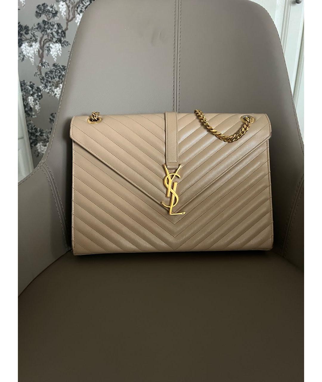 SAINT LAURENT Бежевая кожаная сумка через плечо, фото 5