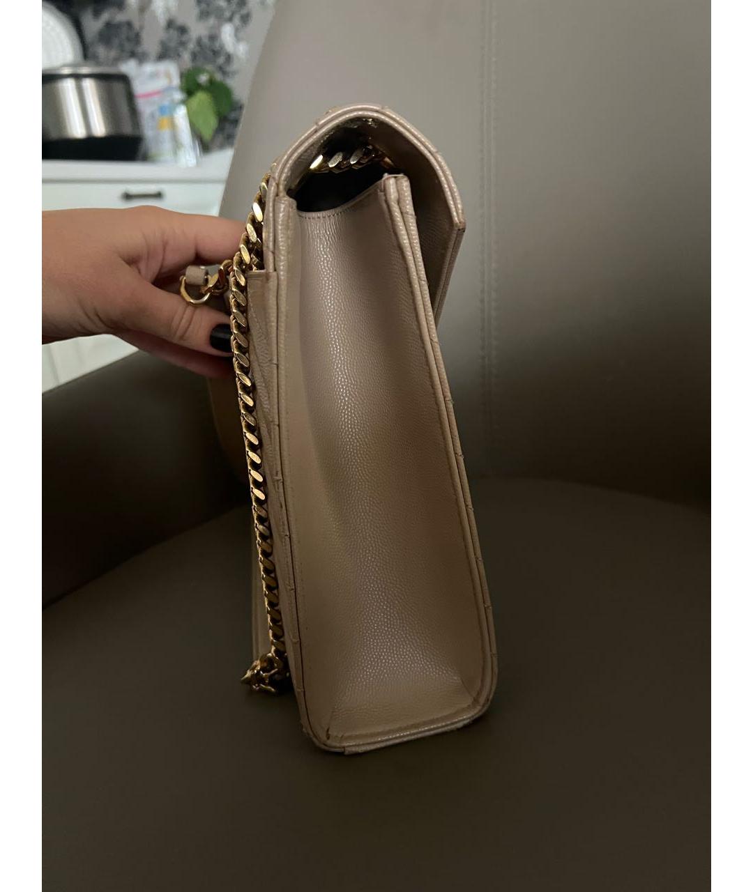 SAINT LAURENT Бежевая кожаная сумка через плечо, фото 2