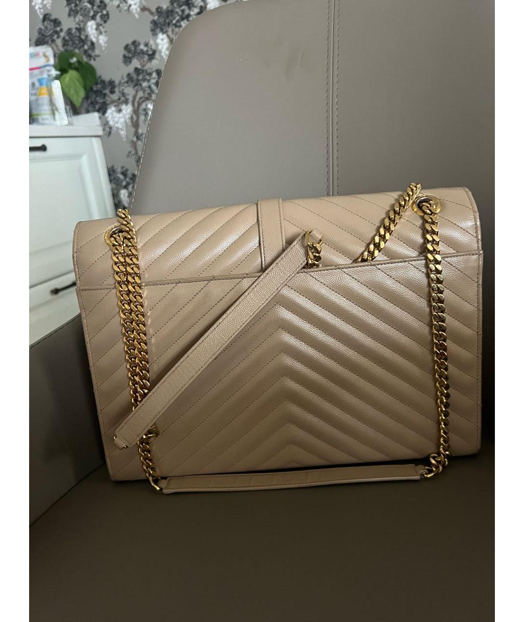 SAINT LAURENT Бежевая кожаная сумка через плечо, фото 3