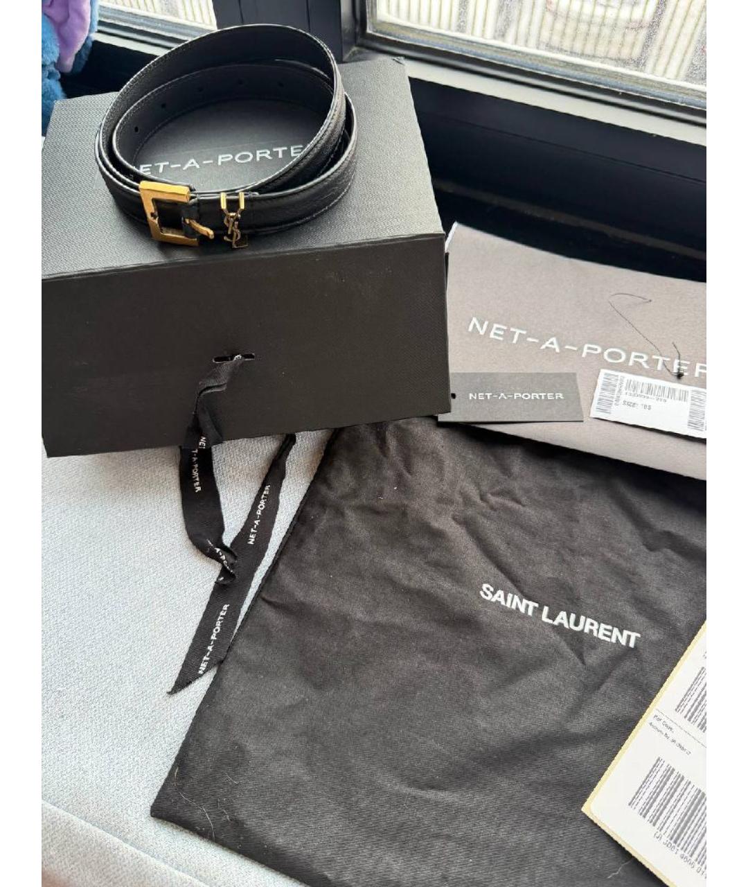 SAINT LAURENT Черный кожаный ремень, фото 3