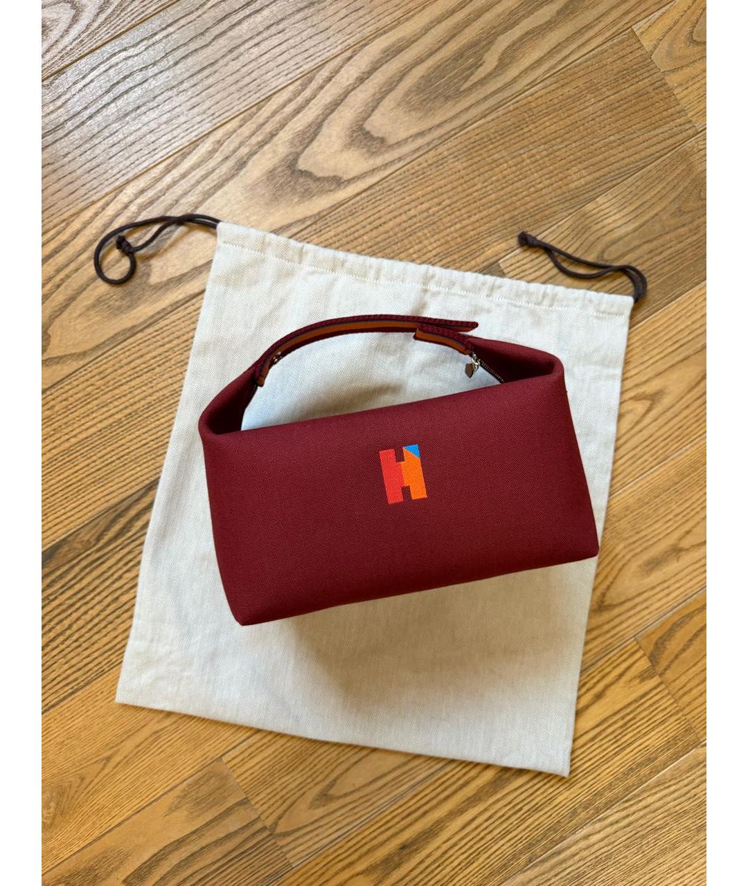 HERMES Бордовая пелетеная косметичка, фото 3