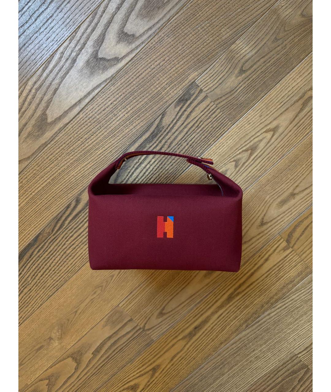 HERMES Бордовая пелетеная косметичка, фото 4