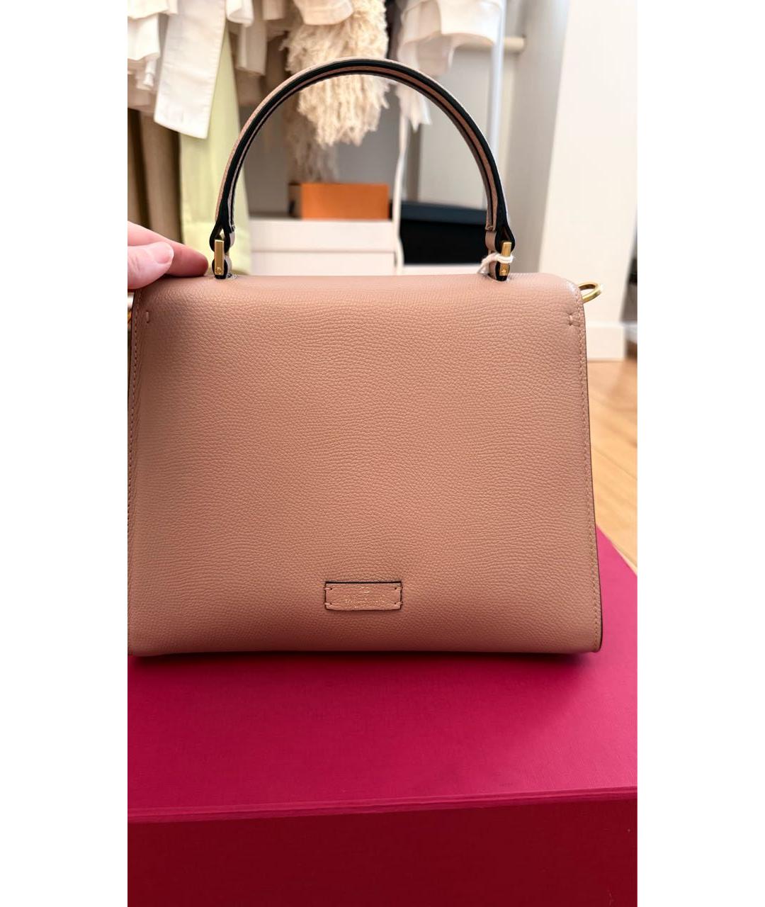 VALENTINO Бежевая кожаная сумка с короткими ручками, фото 3