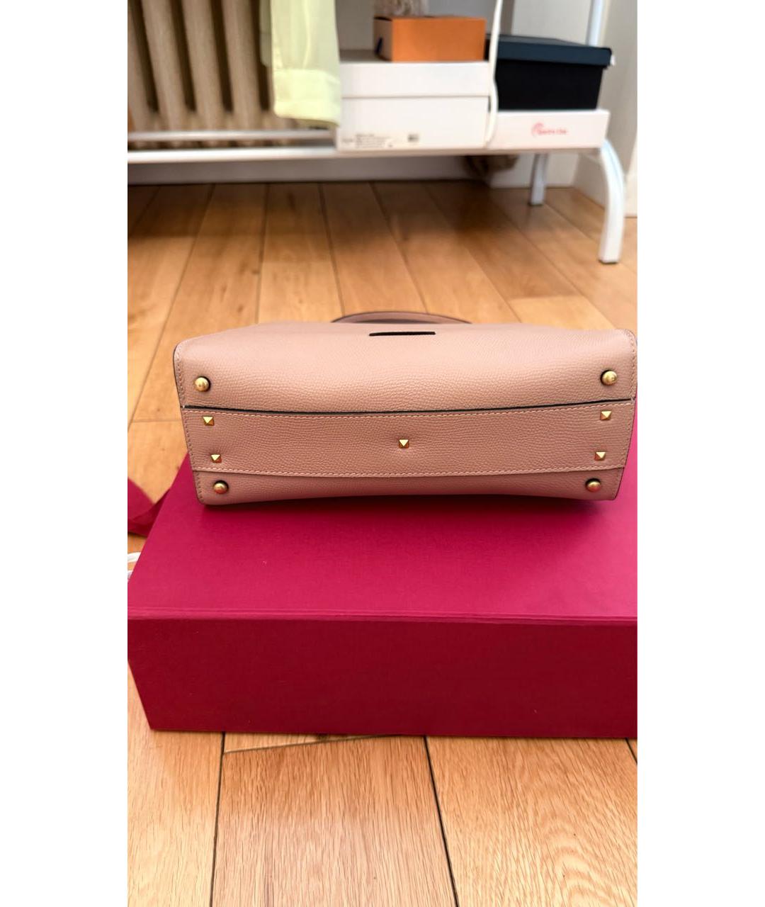 VALENTINO Бежевая кожаная сумка с короткими ручками, фото 6