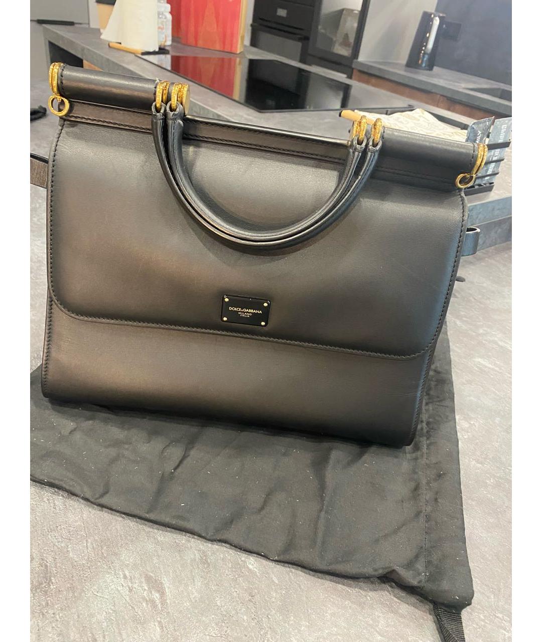 DOLCE&GABBANA Черная кожаная сумка через плечо, фото 6