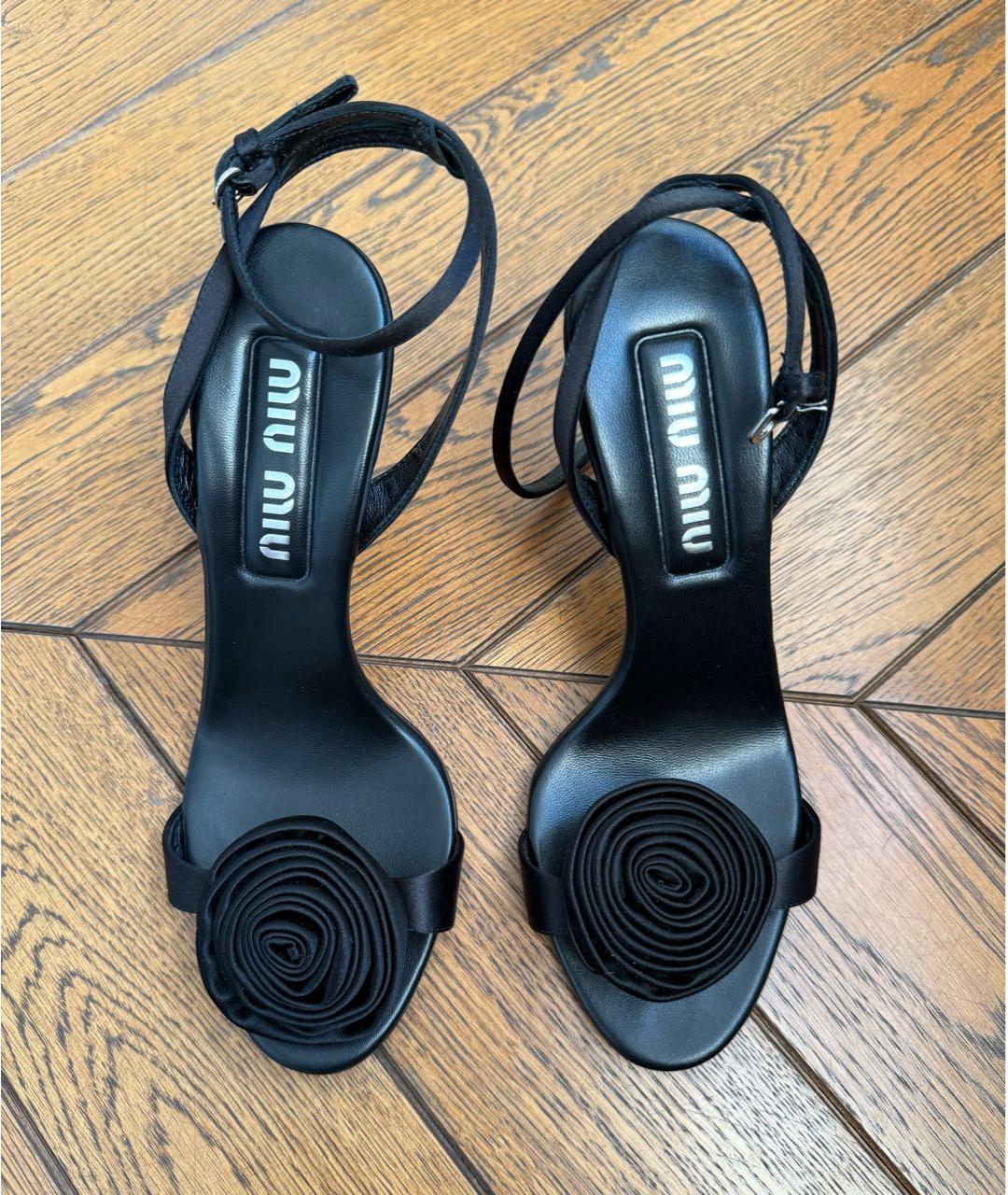 MIU MIU Черные текстильные босоножки, фото 2